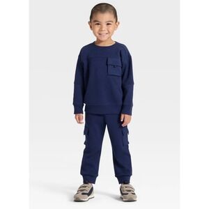Cat & Jack Toddler Boys 18M Sweatshirt Jogger Set Navy‎ Cargo NWT